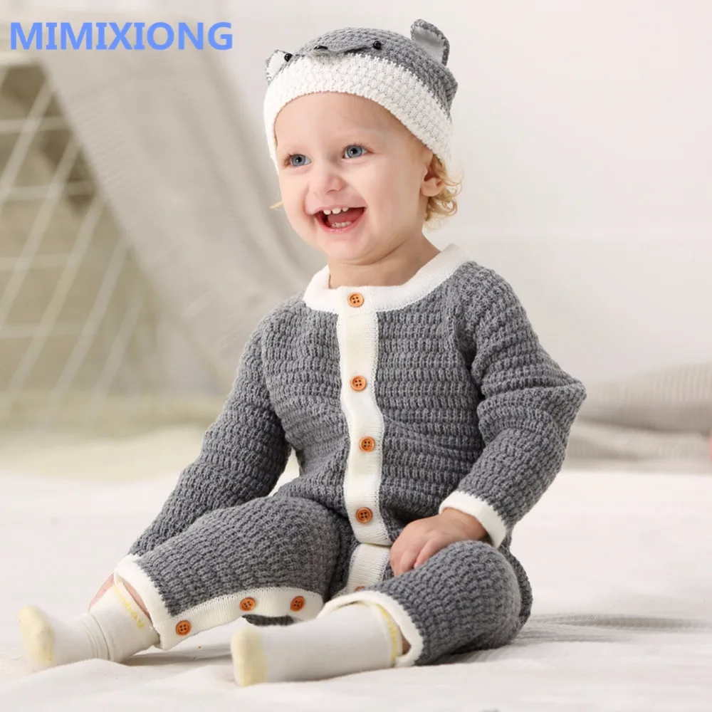 

Toddler Baby Girls Rompers Set Grey Cute Jumpsuit + Hat Infant Boys Playsuit Outfits Clothes Autumn Outerwear Children Clothing