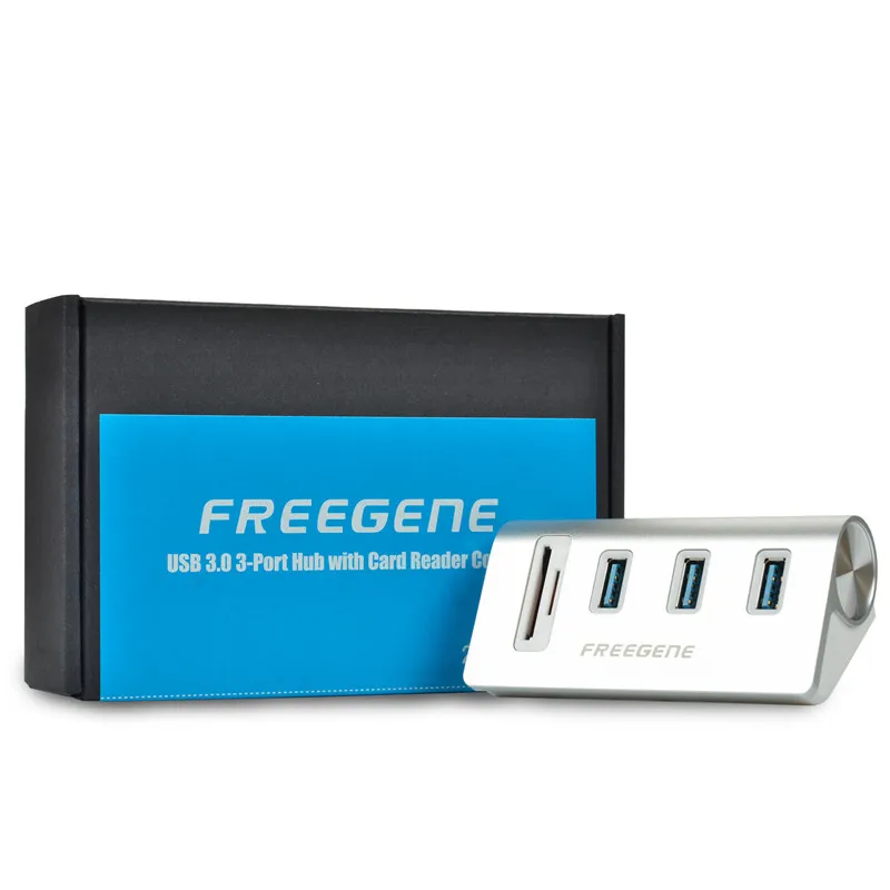 FREEGENE USB 3.0 3-Port Aluminum Hub with 2-slot Card Reader Combo for MacBook Air,MacBook Pro,MacBook,Mac Mini,PCs and laptop