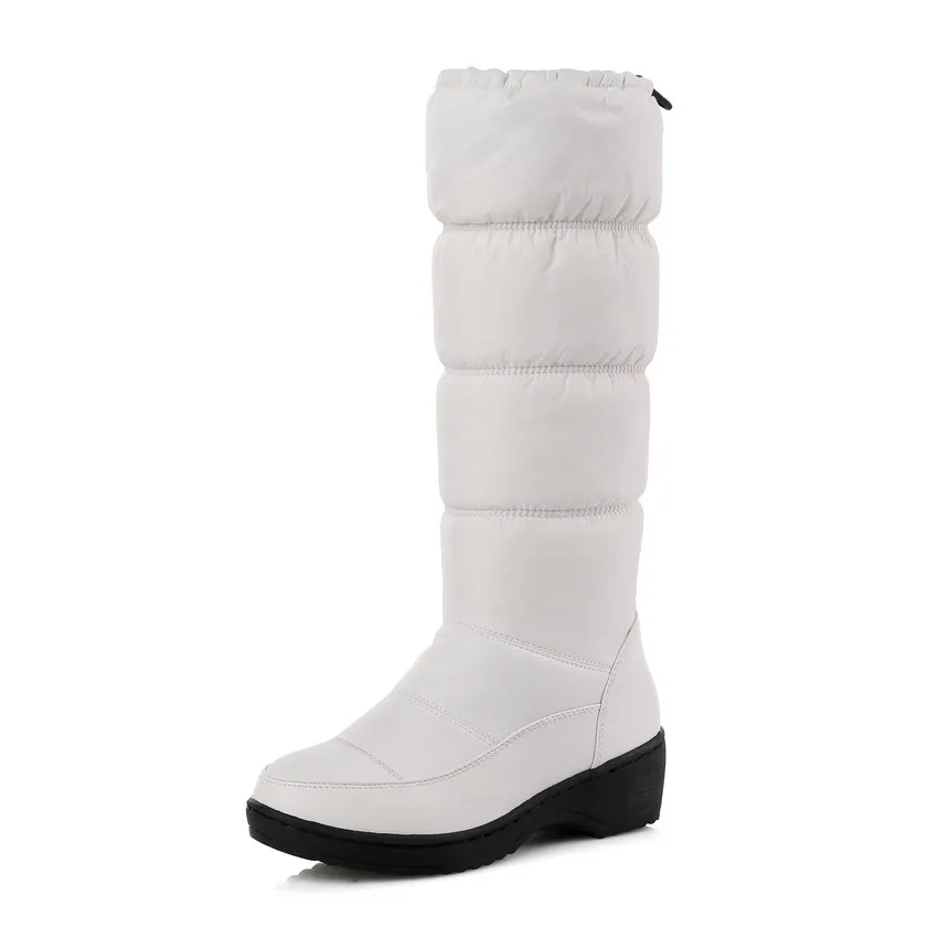 QUTAA/ г. Женские зимние ботинки модная теплая зимняя женская обувь на меху, подходящая ко всему женские ботинки на танкетке с круглым носком размер 34-43 - Цвет: Белый