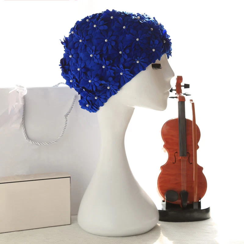 

Fashion Pearl Colorful Flower Swimming Caps Free Size Flower Bathing Cap Protect Ears Hair Women Adults Swim Pool Cap