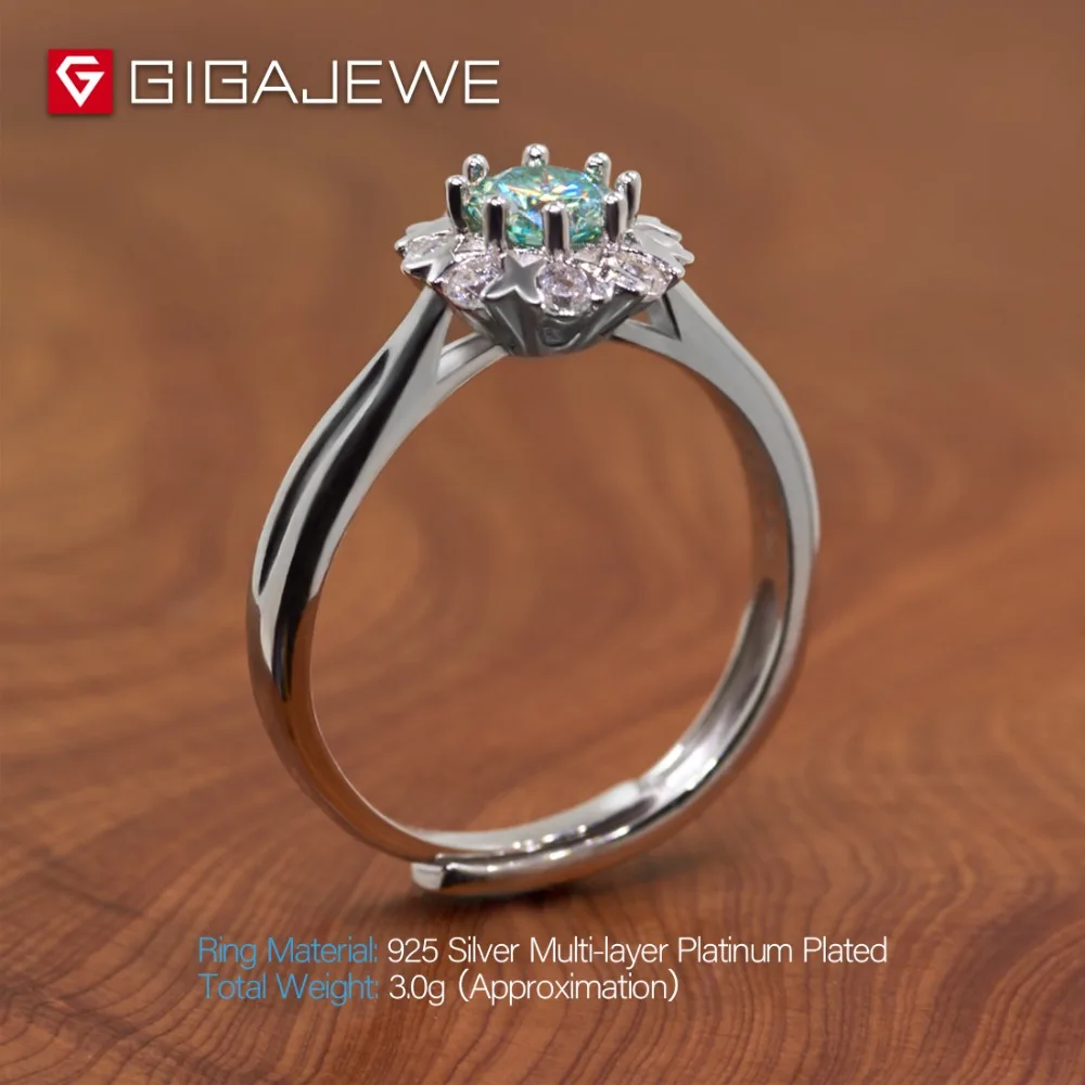 GIGAJEWE Moissanite кольцо 0.4ct 5 мм круглая огранка Зеленый Цвет 925 Серебро Золото многослойное покрытие модный символ любви подарок подруге