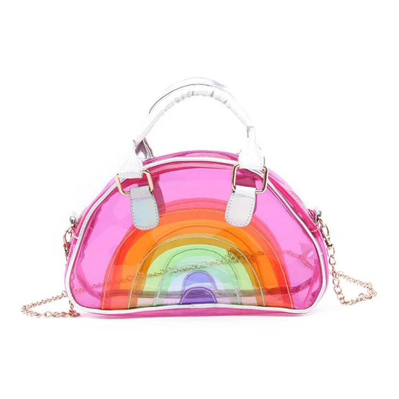 

150pcs/lot PVC Stitching Color Rainbow Style Transparent Fashion Ladies Handbag Crossbody Bag Totes Women Bolsa Shoulder Bag