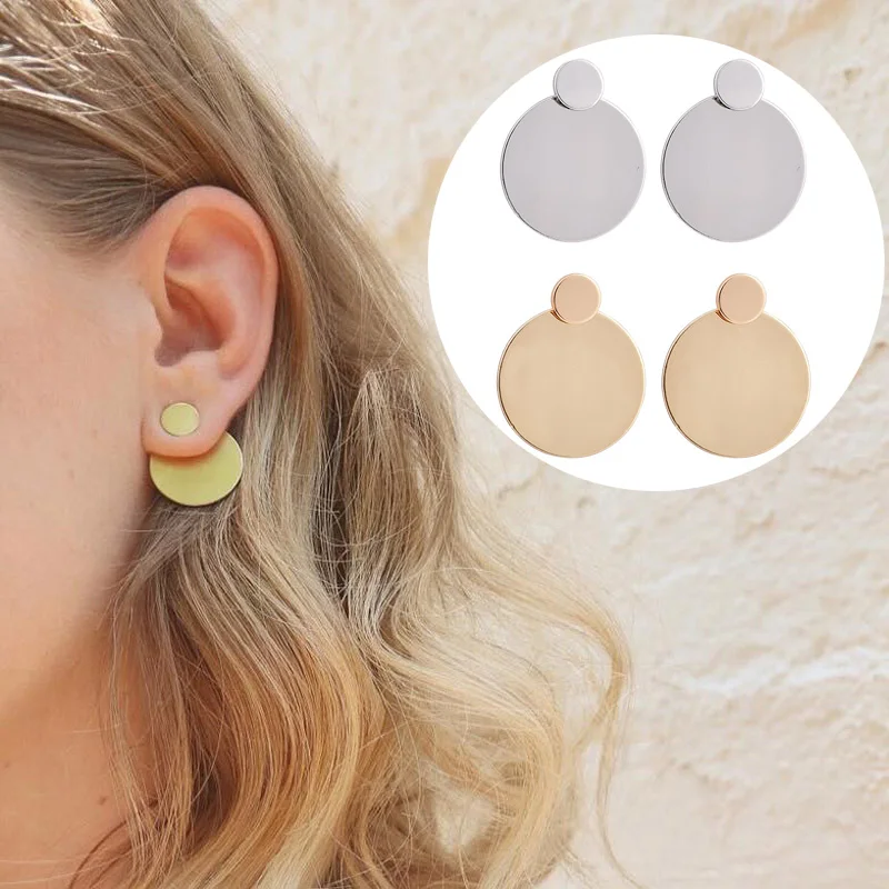 

2019 New Design Minimalist Back Wear Gold Silver Color Small Big Round Circle Stud Earrings For Women Female Fashion Studs