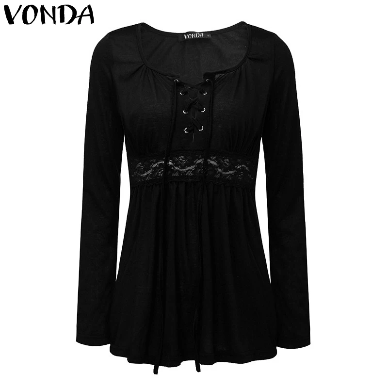 VONDA 2019 primavera mujeres embarazadas Tops de manga larga Sexy embarazo encaje empalme blusas Camisas Casual maternidad ropa talla grande
