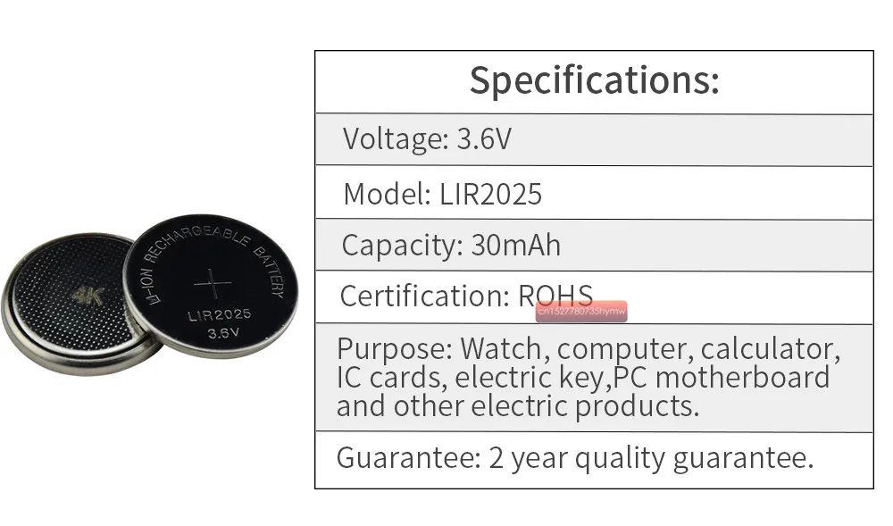 1 шт. LIR2025 аккумуляторная батарея для BMW ключи литий-ионная батарея Кнопка/монетница 3,6 V 30mAh Repleace CR2025
