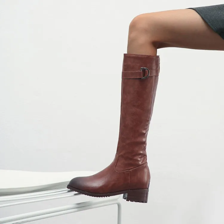Women Long Boots Knight Boots Plus Size Knee High Boots Elegant Buckle Zipper Thigh High Loose Boots Botas Mujer Footwear MAZIAO