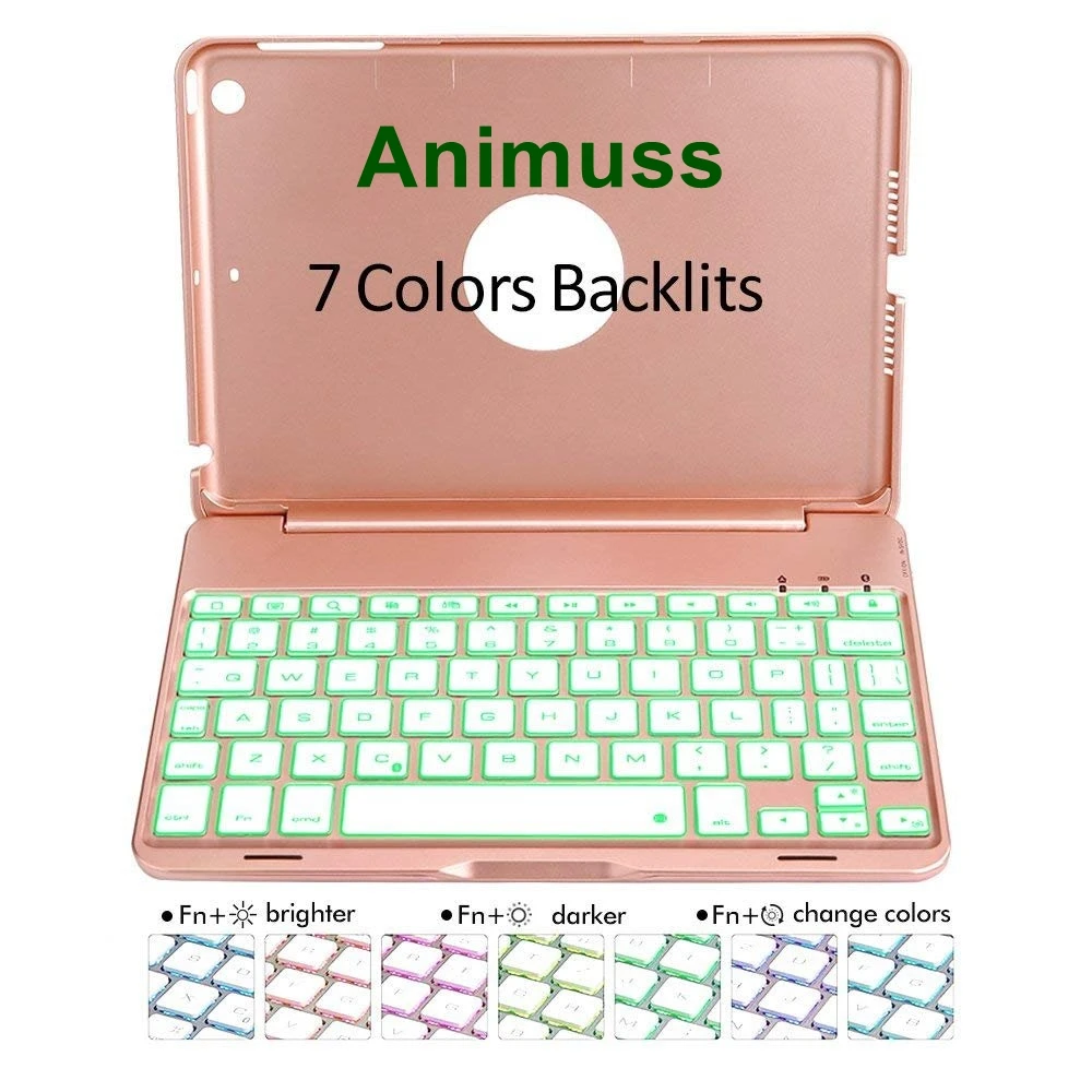 

FOR iPad 6th Generation Case with Keyboard, 7 Color Backlit Light/Bluetooth Wireless/Sleep-Wake Folio Smart Cover