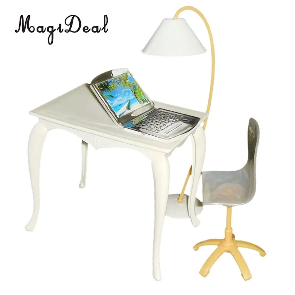 3Pcs Plastic Miniature Office Desk Chair Floor Fan Play Set for Action Figures Dolls House Garden Bedroom Furniture Decor Accs