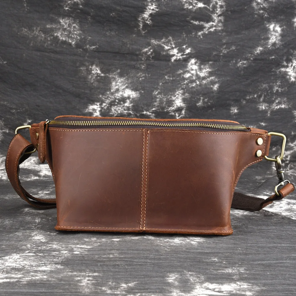 

Crazy Horse Cowhide Men Hip Bum Waist Bag High Quality Genuine Leather Crossbody Sling Chest Bags Retro Male Belt Fanny Pack