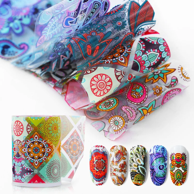 

10pcs 20*4cm Colorful Nail Foil Set Adhesive Transfer Sticker Personalized Pattern Wraps Slider Tape Decoration Manicure
