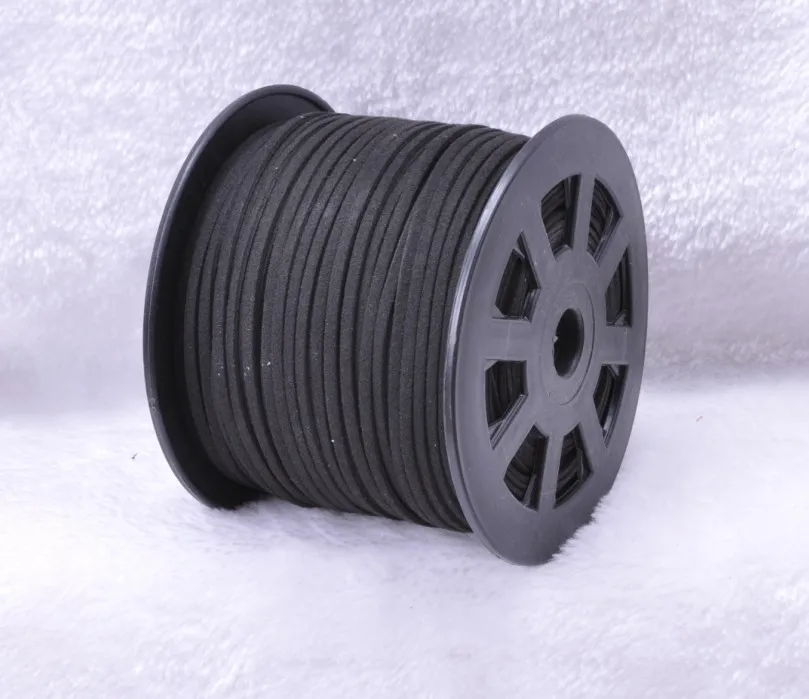 

100yards/ Roll Black Faux Suede Velvet Leather Cord+3mm X 2mm DIY Jewelry Bracelet Necklace Rope String Accessories