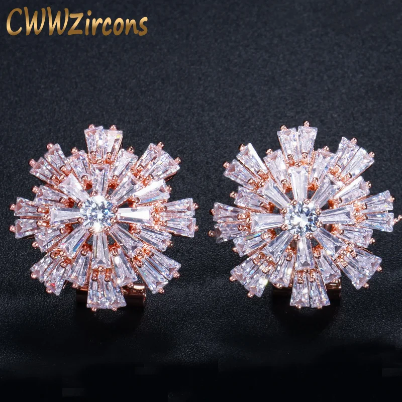 

Luxury CZ Diamond Jewelry , 18K Gold Plated Large Sparkling Snowflake Big Zircon Crystal Earrings For Girls (CZ136)