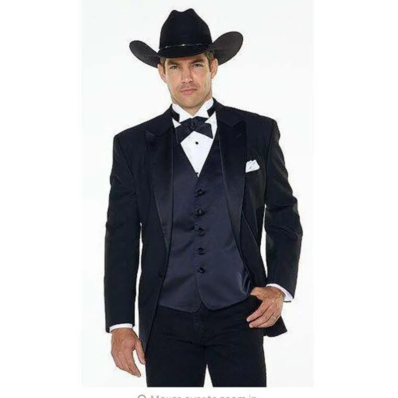 (Jakcet+Pants+navy blue Vest) Notch Lapel Western Cowboy