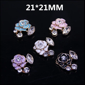 

New Style Rhinestone/Crystal decoration Alloy drop oil gold-color Cartoon Rose flowers shape jewelry phone shell/garment charms