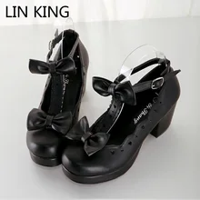 LIN KÖNIG Schnalle Frauen Party Chunky Heels Ankle Straps Fliege Flacher Mund Plattform Cosplay Maid Schuhe Süße Lolita Schuhe