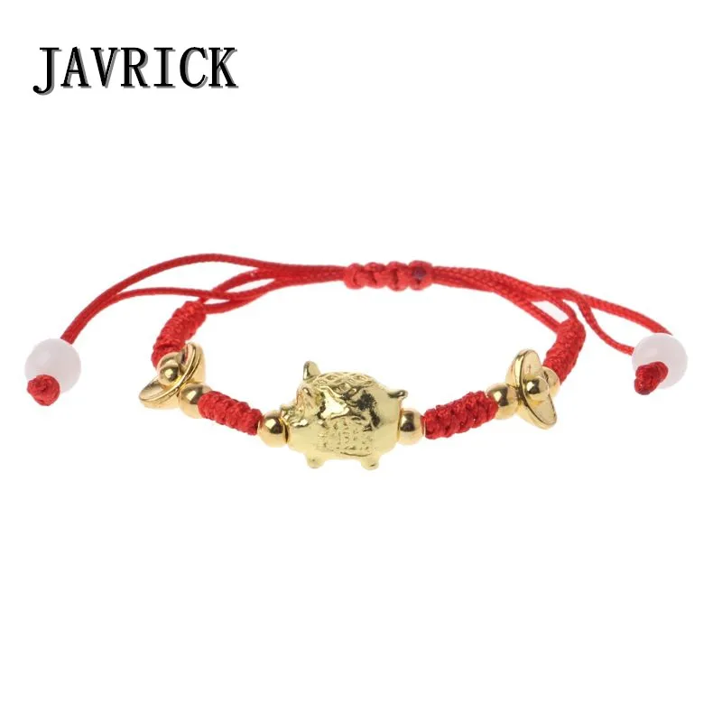 

JAVRICK Chinese Feng Shui Golden Pig Lucky Kabbalah Red String Braided Bracelets Jewelry