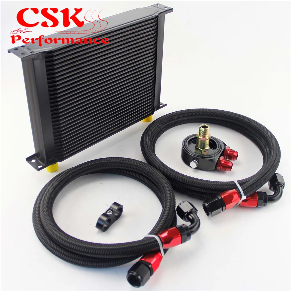 

30 ROW AN-10AN UNIVERSAL ENGINE TRANSMISSION OIL COOLER BRITISH TYPE + 1.4M AND 1.6M HOSE END KIT ALL BLACK