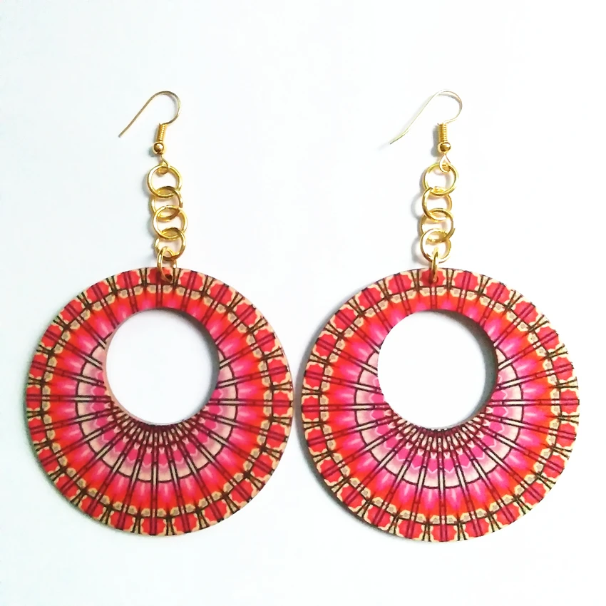 

Fashion Round Wood Drop Earrings Both Sides Same Printing Earrings Personality Friendly Wooden Jewelry Gifts