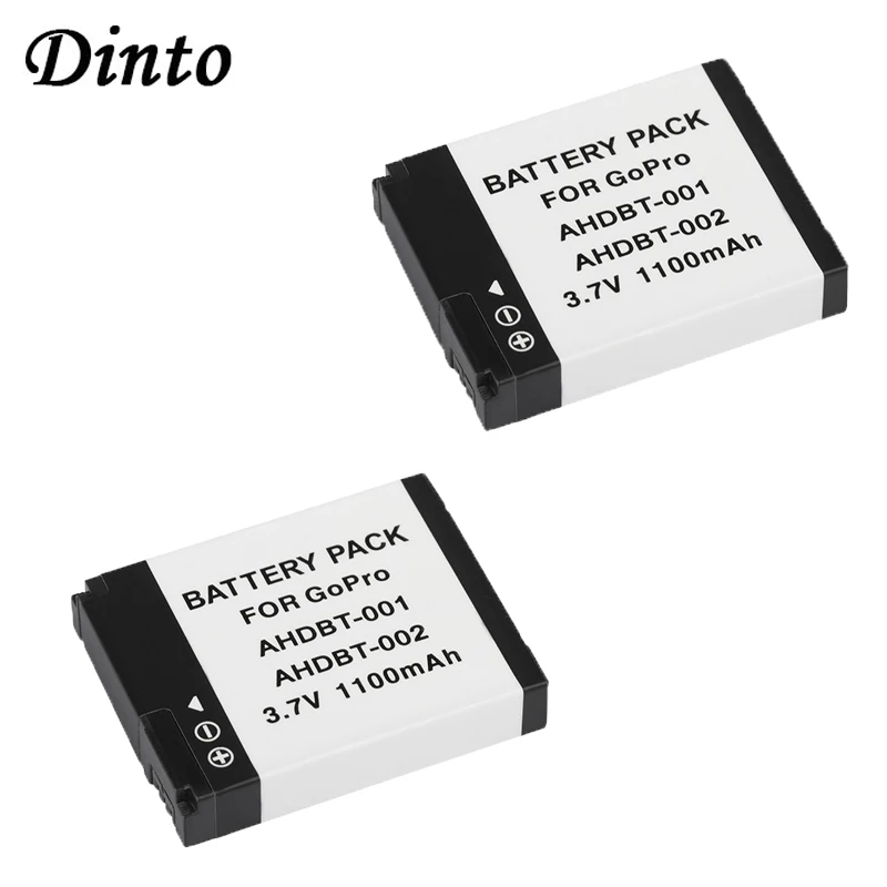 Dinto 2 шт AHDBT-001 AHDBT-002 AHDBT001 AHDBT 002 1100mAh 3,7 V литий-ионный аккумулятор для Gopro HD Hero 1 2 960 голый герой серфинга