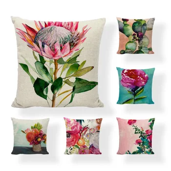 

Yellow Pineapple Head Cushion Cover Geometric Square Flowers Pillow Cover Cactus Home Bed Garden Decoration Throw Pillows Case