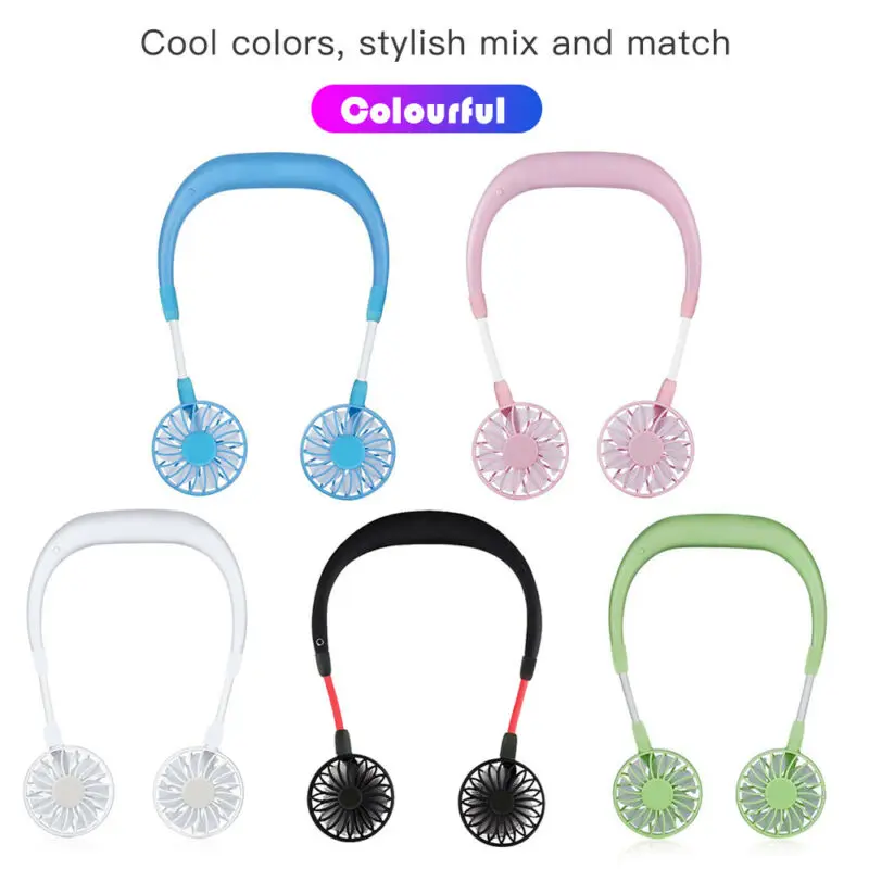 USB Rechargeable Wearable Portable Hand Free Neckband Fan Personal Mini Neck Double Fans 3 Speed Adjust For Home Office Outdoor |
