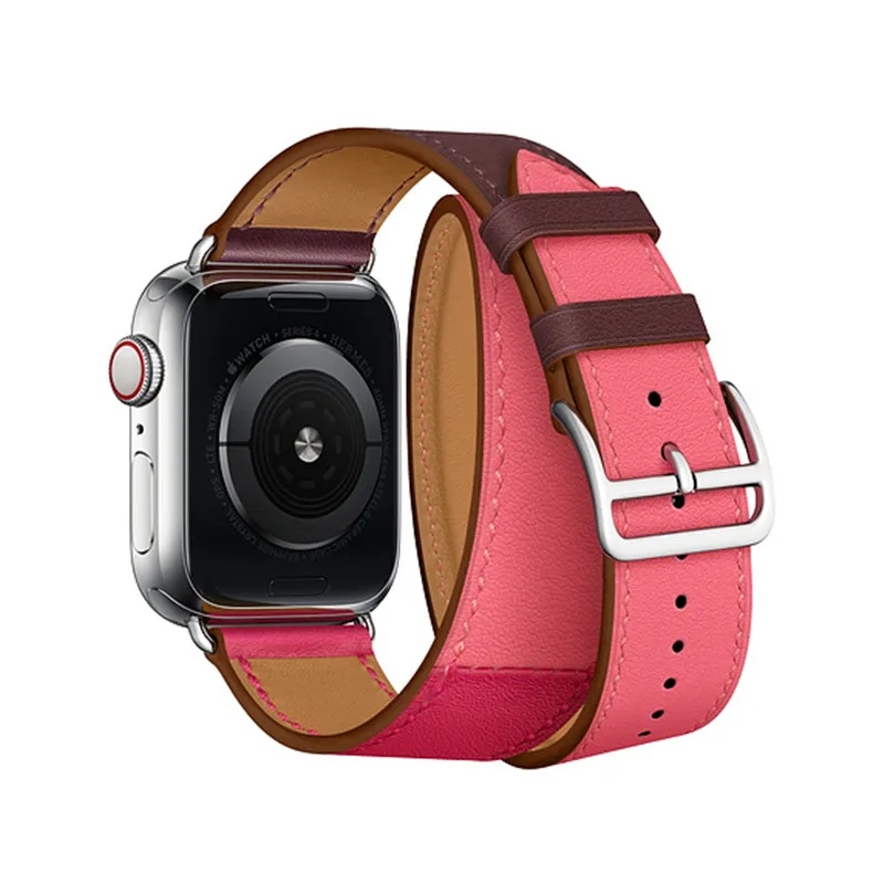 Новые цвета двойной тур кожаный ремешок для Apple Watch 44 мм 40 Часы Браслет замена