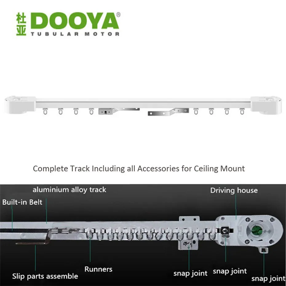 Dooya Super Silent Curtain Rails System, DT52E 75W+2M or Less Track+DC2760, RF433 Remote Controller,work with Broadlink Rm pro