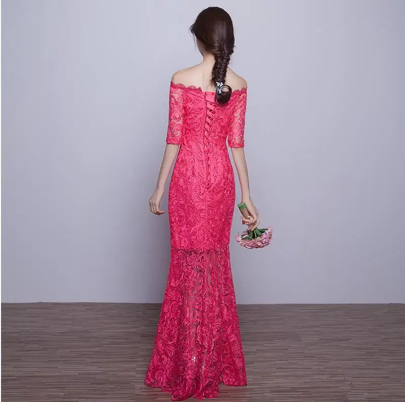 Китайское современное кружевное платье cheongsam с разрезом на воротнике красное