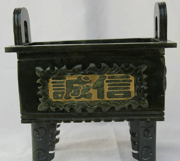 

10" China Green Jade 4 Foot credibility and integrity Ding Incense Burner Censer R0710