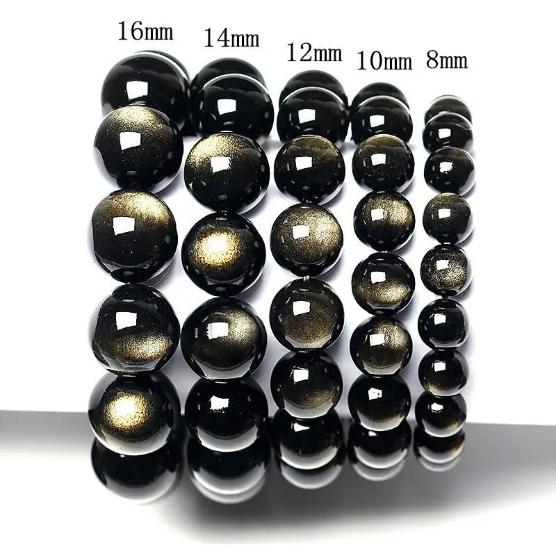 

Natural obsidian Black Obsidian Bracelet Sprinkle Gold Bracelet 8-16mm Round Beads Bracelet Drop Shipping