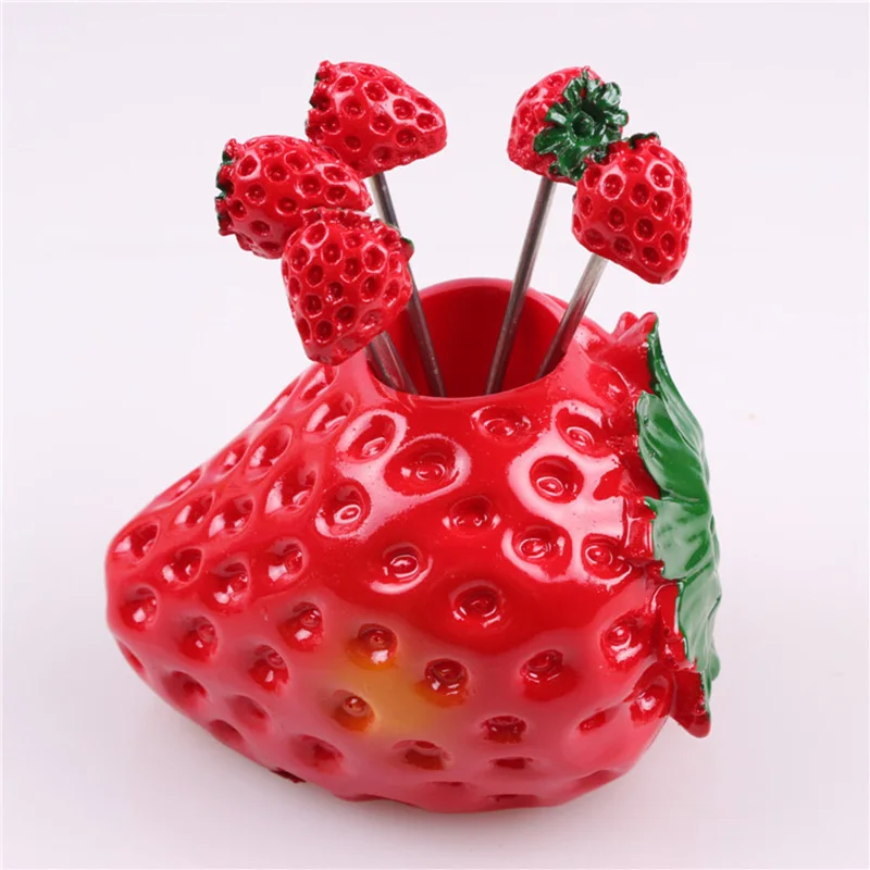 QuickDone креативная милая форма в виде фруктов, фруктовая вилка из нержавеющей стали, фруктовая вилка многократного дизайна безопасно для здоровья кухня зубочистка AKC5121 - Цвет: Strawberry