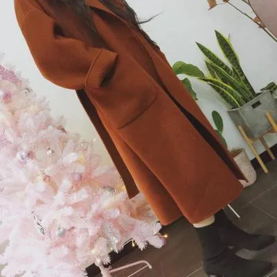 Autumn winter woolen coat women Loose Large size wool coats female Belt slim long Basic coats Both sides of the slit jacket N332