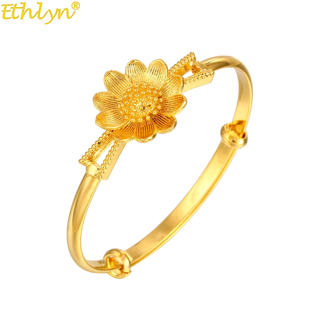 

Ethlyn Jewelry Fashion Romantical Jewelry Dubai Gold Color Flower Pattern Adjustable Size Lady Charming Bangles B82