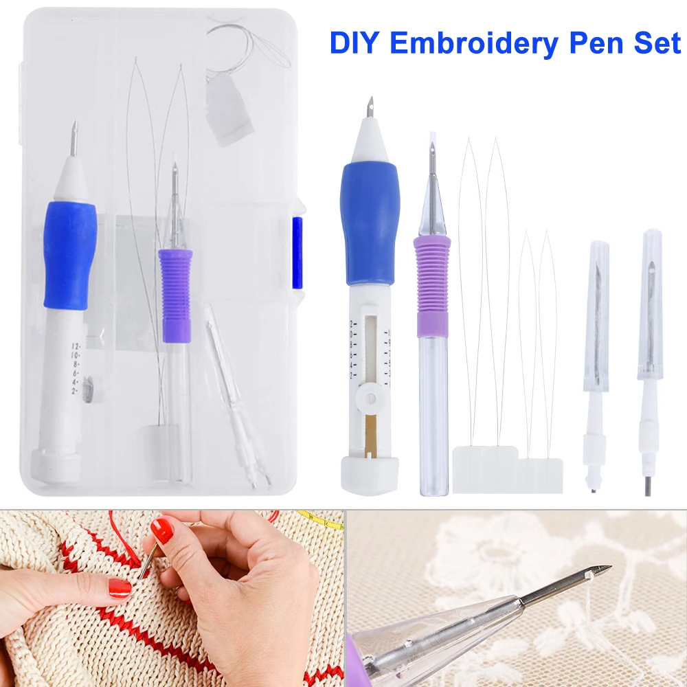 

DIY Magic Embroidery Pen Set Knitting Tool Kit Sewing Accessories Punch Needle Stitch Quilting Fabric Sweater Craft Weaving 17