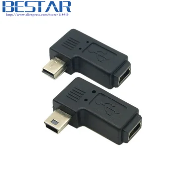 

90 Degree Left & Right Angled Mini USB 5 Pin Male to Female Extension Adapter adaptor Black,Free shipping + Tracking number