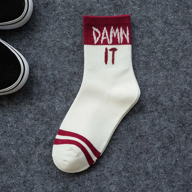 Unisex Harajuku Hip Hop Socks Woman Letter Printed Skateboard Socks Autumn Winter Streetwear Personality Funny Mid Tube Sock Men (10)