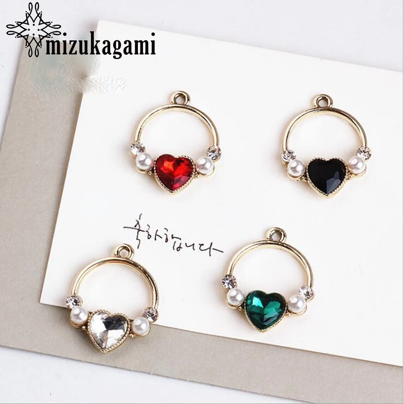 

Zinc Alloy Round Caring Pearl Inlay Drill Heart Charms 10pcs/lot For DIY Fashion Jewelry Making Finding Accessories