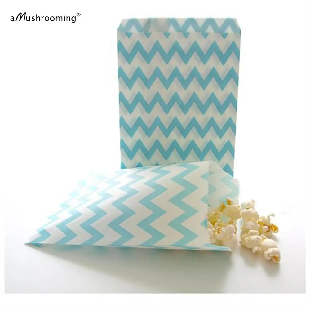 25 Light Blue Paper Bags Party Goodies Sweets Favor Bag Chevron Paper