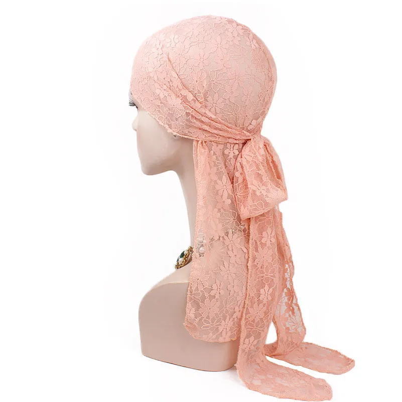 

Latest Muslim Satin Women Nylon Lace Cap Hip Hop King's Du Doo Rag Durag Hat Tie Down Long Tail Biker Head Wrap Skull Bandanna
