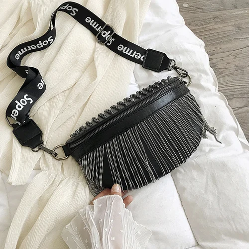 Дизайнерская поясная сумка из искусственной кожи для женщин, модная Подушка, поясная сумка для девочек, подушка с кисточками, поясная сумка - Цвет: Black