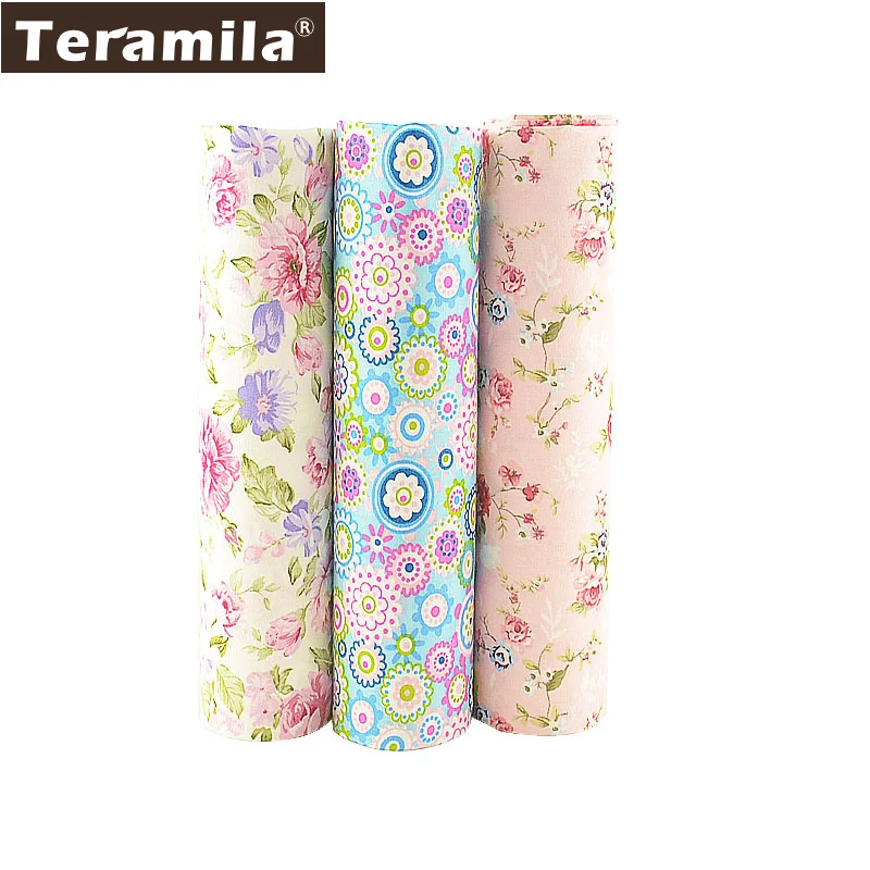 

Teramila 3 PCS/lot 40cmx50cm 100% Cotton Fabric Flower Fat Quarter For Sewing Clothes Bedding Quilting Patchwork Crafts