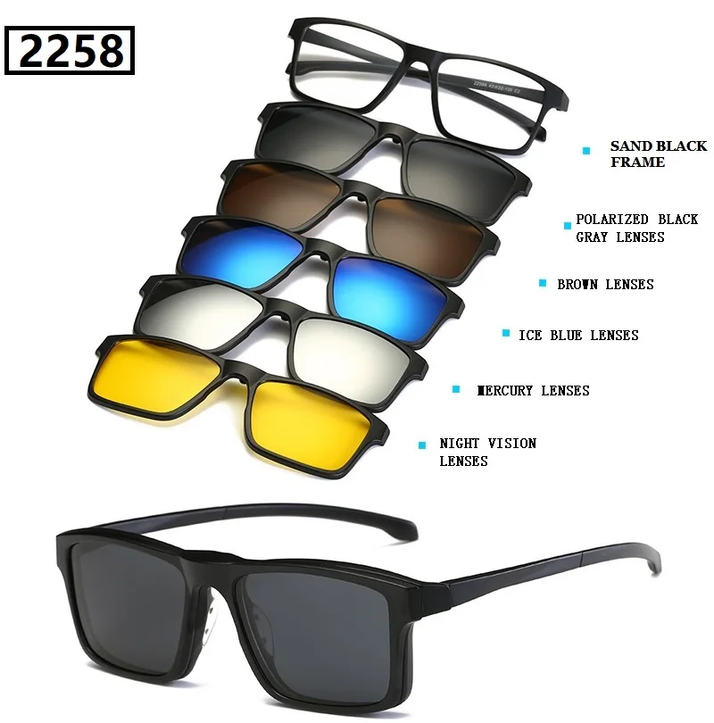 Магнитные клип солнцезащитные очки Рамка спортивный стиль TR поляризованные очки мужские Брендовые очки оправы с зажимом солнцезащитные очки мужские очки - Цвет оправы: 2258