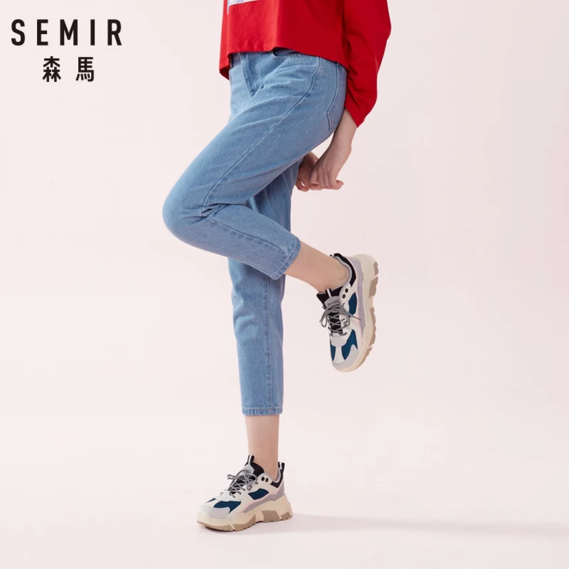 SEMIR Женские Ретро вымытые джинсы облегающие с высокой талией женские укороченные