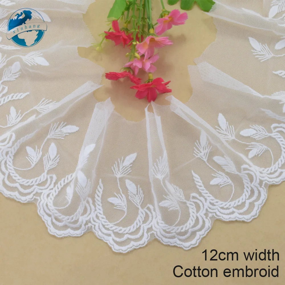 

12cm wide Cotton embroid lace edge sewing ribbon guipure trim wedding lace DIY Garment Accessories french african doll lace#3954