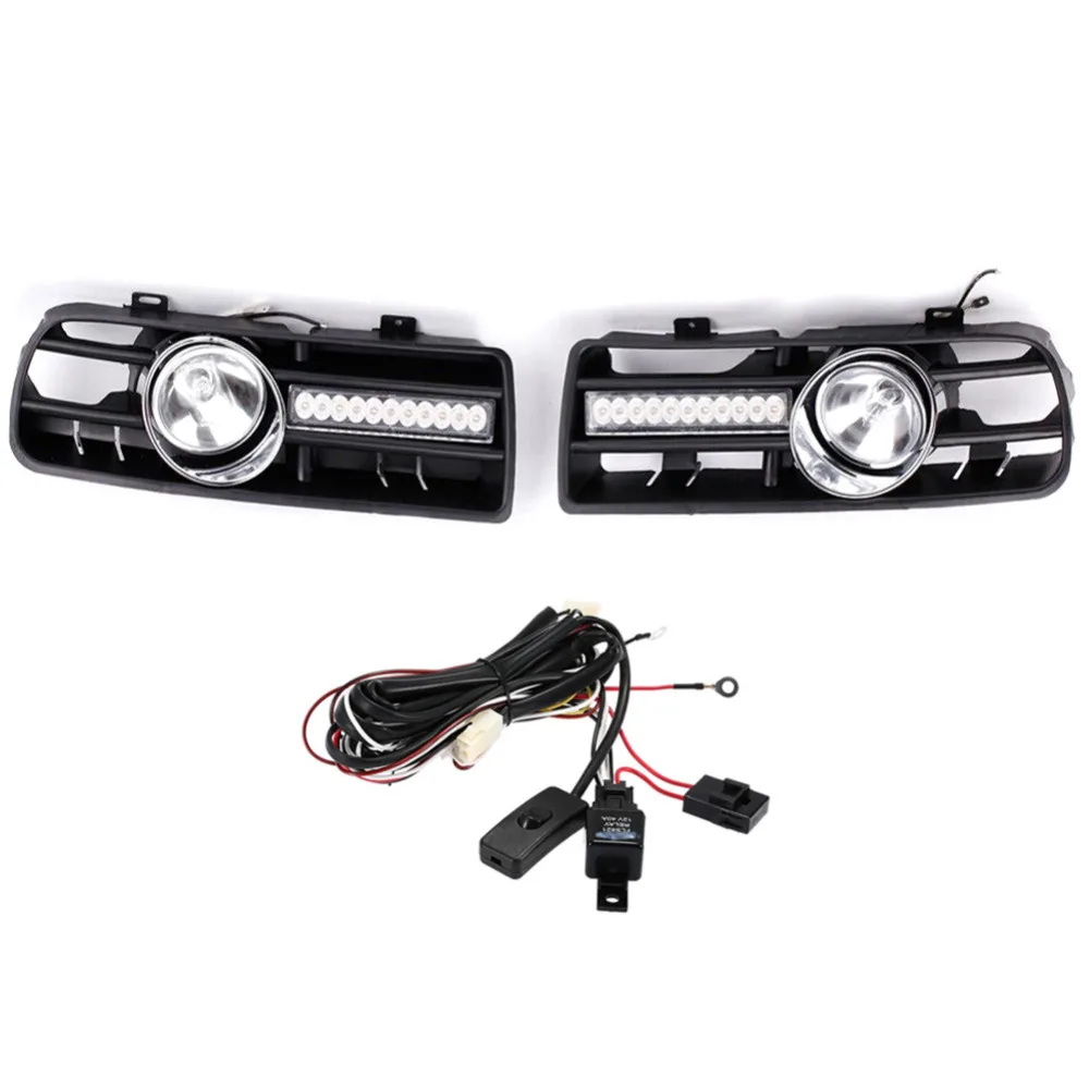 

2Pcs H3 Fog Lights Grilles With LED DRL Lamp for 1997-2006 VW Golf GTi / TDI MK4