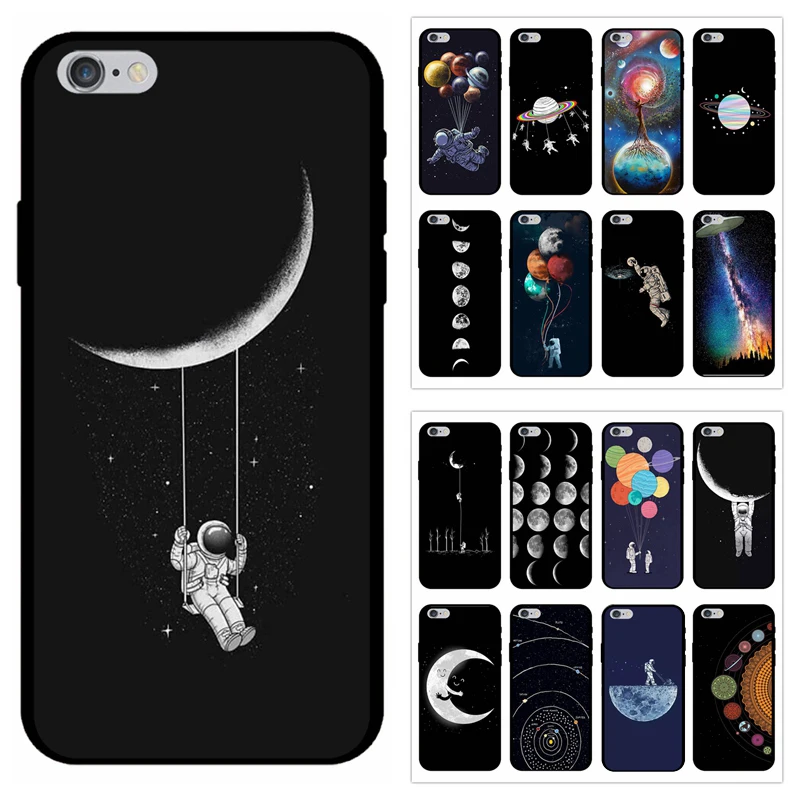 Funda de astronauta para funda de iPhone 8 espacio Luna planeta estrella suave TPU para iPhone 6 S 6 7 Plus 5S XS Max XR X Las mujeres de los hombres
