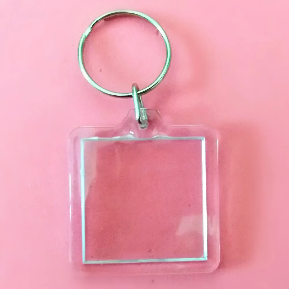 

Free shipping 3pcs/lot Square Shaped Transparent Blank Photo Picture Frame Key Ring Split Ring keychain Gift For Men Women