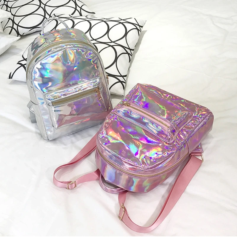 

Women Laser Holographic Backpack Mini Hologram School Bag Bookbag Travel Rucksak