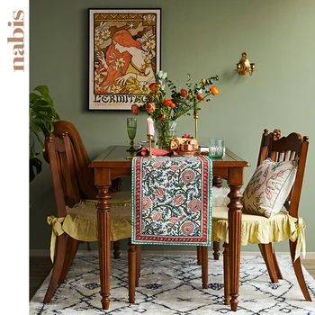 

Green and red linen table runner cloth to decor dining TV table home hotel wedding party accessory