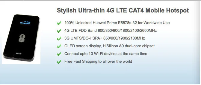 Разблокированный huawei E5878 lte 4g маршрутизатор 150 Мбит/с E5878s-32 4g LTE FDD все частоты 4g lte MiFi dongle pk E589 e5776 sierra 760s